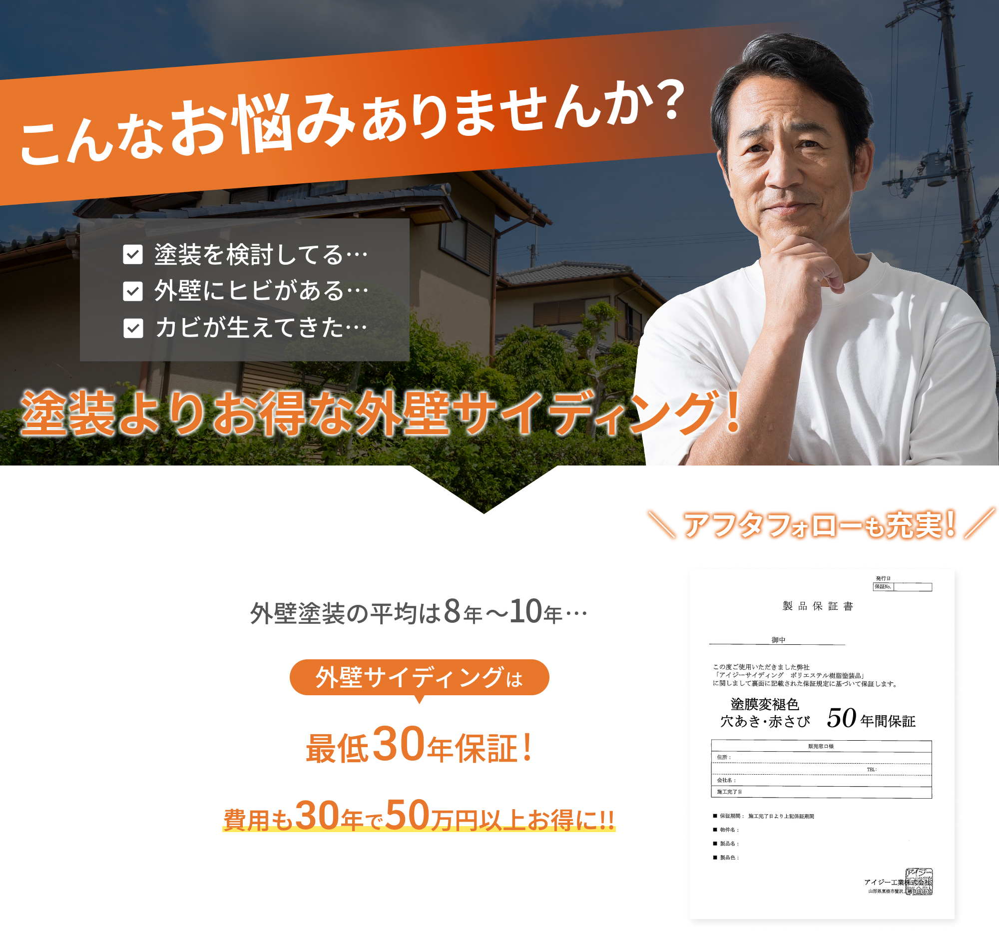 こんなお悩みありませんか？塗装を検討している。外壁にヒビがある。カビが生えてきた。